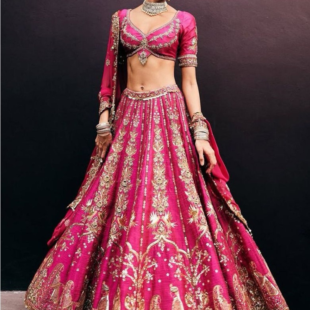 Elegant Pink and Gold Embroidered Lehenga Choli